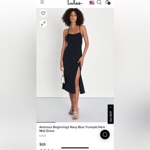 Never Worn - Lulus Navy Blue Trumpet Hem Midi Dress Size Medium